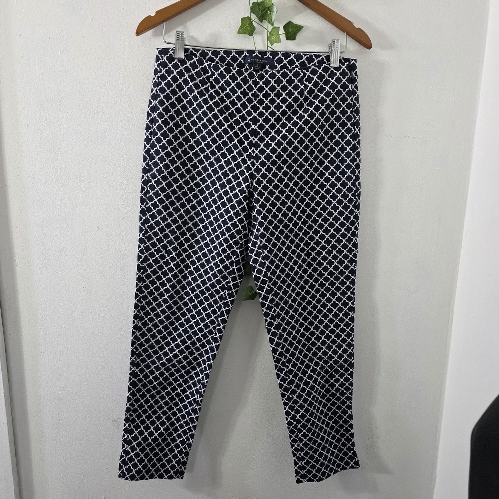 Brooks Brothers Navy Blue and White Geometric Natalie Fit Pants